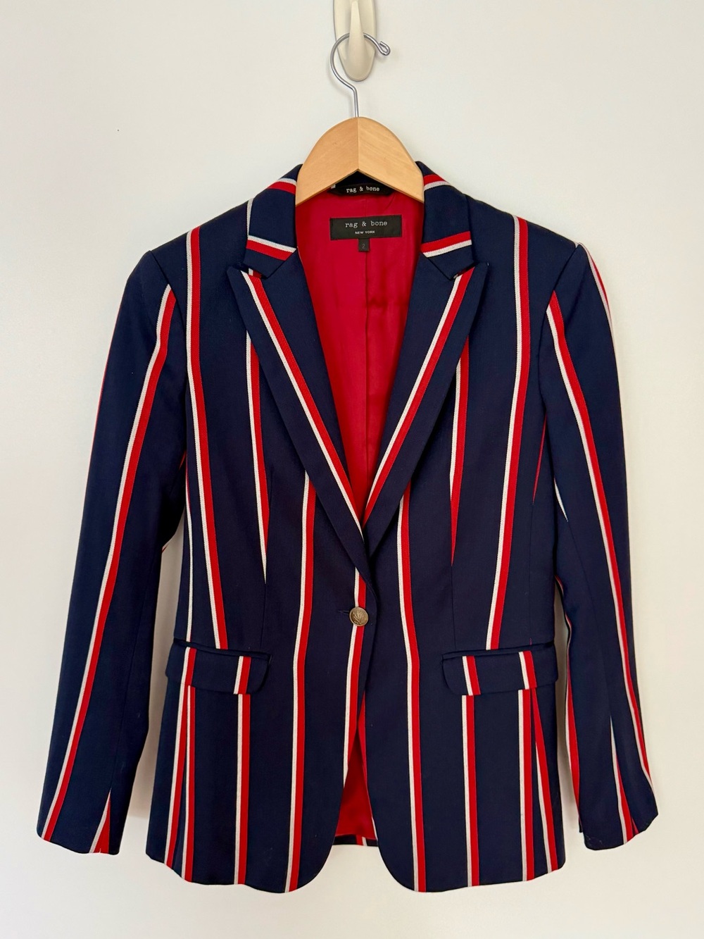 Rag & Bone 42nd Street Navy Blue Red Striped Blazer 2